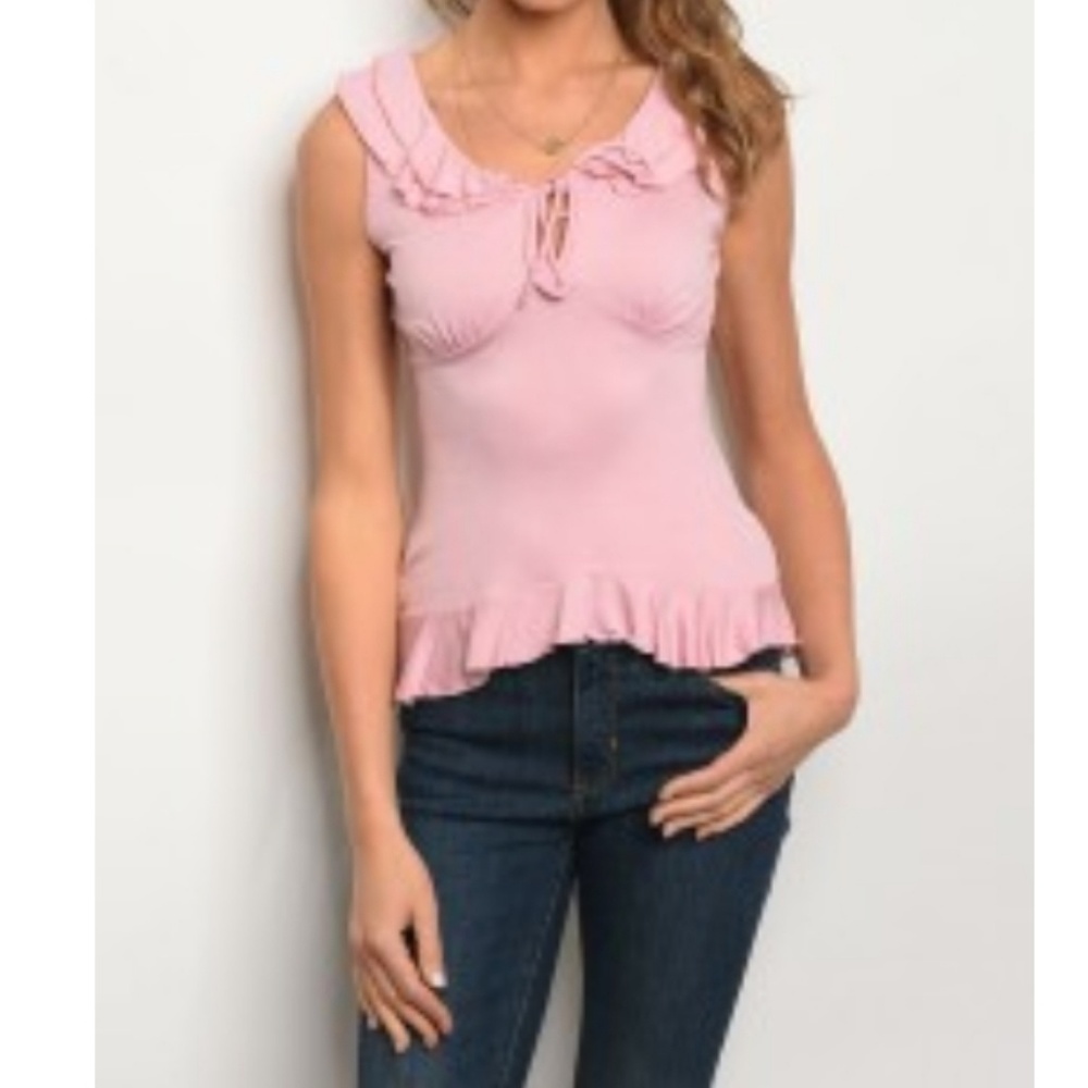 Mauve ruffled sleeveless top